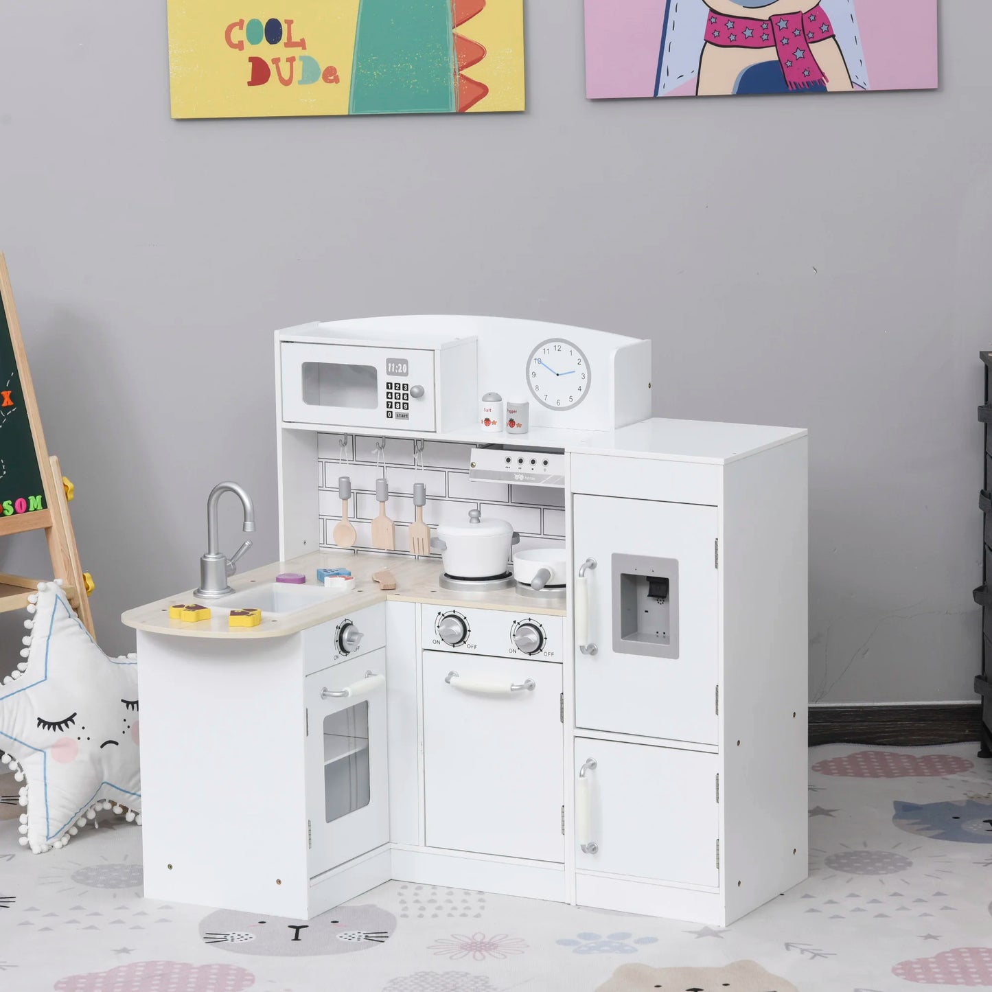Houten Kinderkeuken – Speelkeuken – Kinderspeelgoed – Rollenspel – Speelkeukentje – Gelaagd MDF – Inclusief Speelkookgerei