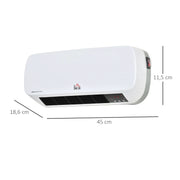 Keramische verwarming - Badkamerverwarming - Verwarming - Wandverwarming - geschikt voor de badkamer - PTC-element - met afstandsbediening - 45x18,6x11,5cm - 1000W - Maximaal vermogen 2000W
