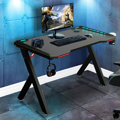 Groot Laptop Computer Bureau - Middelgroot - Rechthoekig Staand Bureau - Gaming en Thuiskantoor - PC Bureau - met RGB LED-verlichting - Zwart