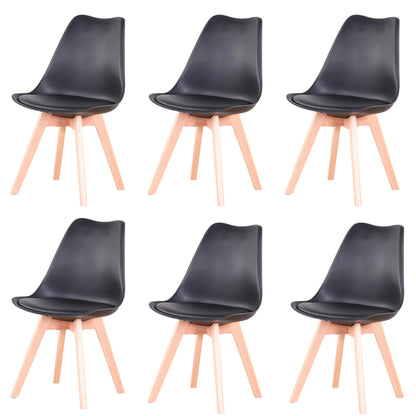 Eetkamerstoelen - Eetkamerstoelen Set Van 6 - Stoelen - PU Leren Zitting - Beukenhouten Poten - Ergonomisch - Woonkamer - Keuken - Restaurant - Zwart