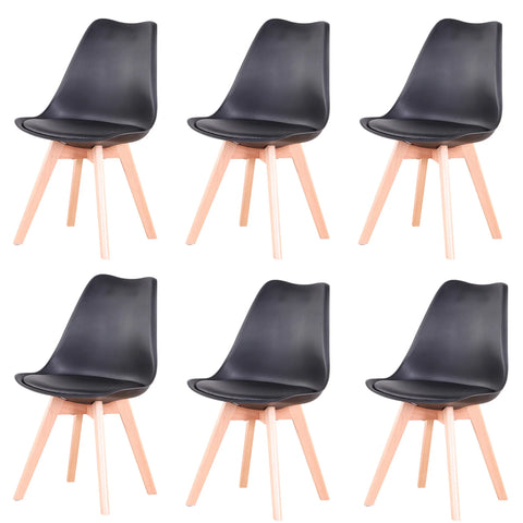 Dining Room Chairs - Dining Room Chairs Set of 6 - Chairs - PU Leather Seat - Beech Legs - Ergonomic - Living Room - Kitchen - Restaurant - Black