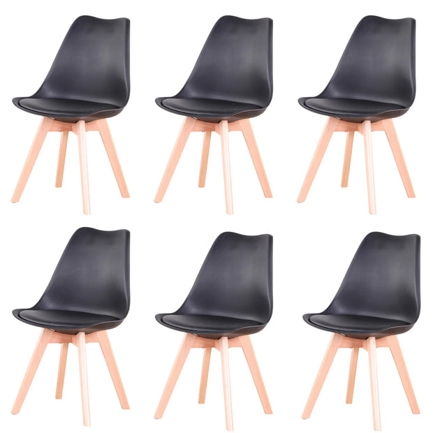 Dining Room Chairs - Dining Room Chairs Set of 6 - Chairs - PU Leather Seat - Beech Legs - Ergonomic - Living Room - Kitchen - Restaurant - Black