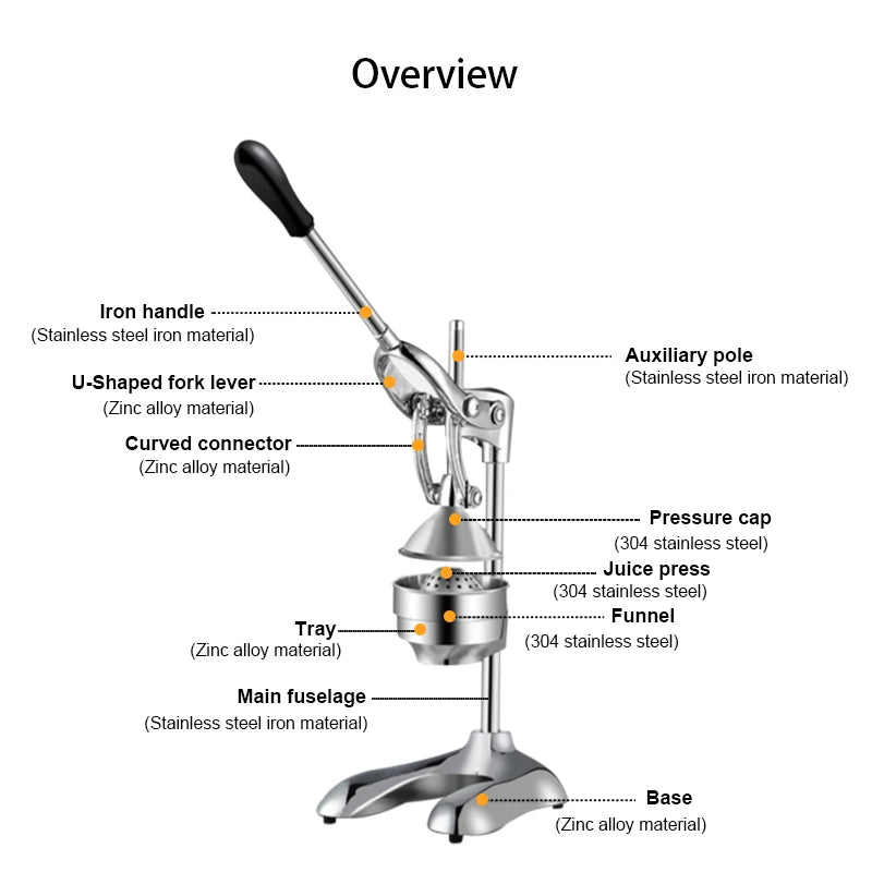 Citruspers – Juicer - Citruspers Handmatig -  Sinaasappelpers - Limoenpers - Voor Thuis & Commercieel Gebruik - QUORE