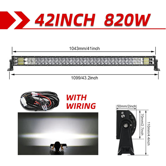 Lichtbalk voor Auto & Vrachtwagens - Krachtige LED Verlichting - Eenvoudige Installatie - 42 Recht met Draad - 90000LM/820W