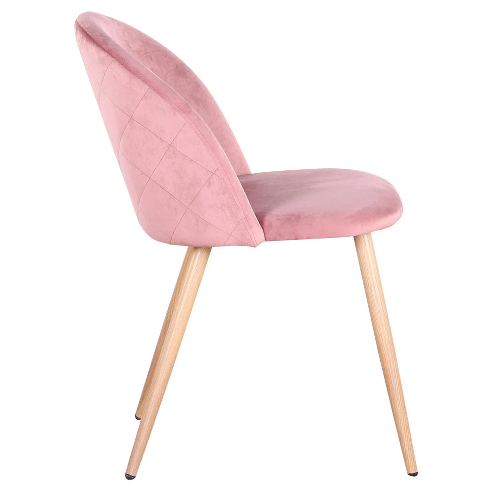 Set van 4 Eetkamerstoelen – Fluwelen Keukenstoelen met Metalen Poten – Velvet Stoelen – Comfortabele Zithoogte – Stijlvol & Modern Design – Roze