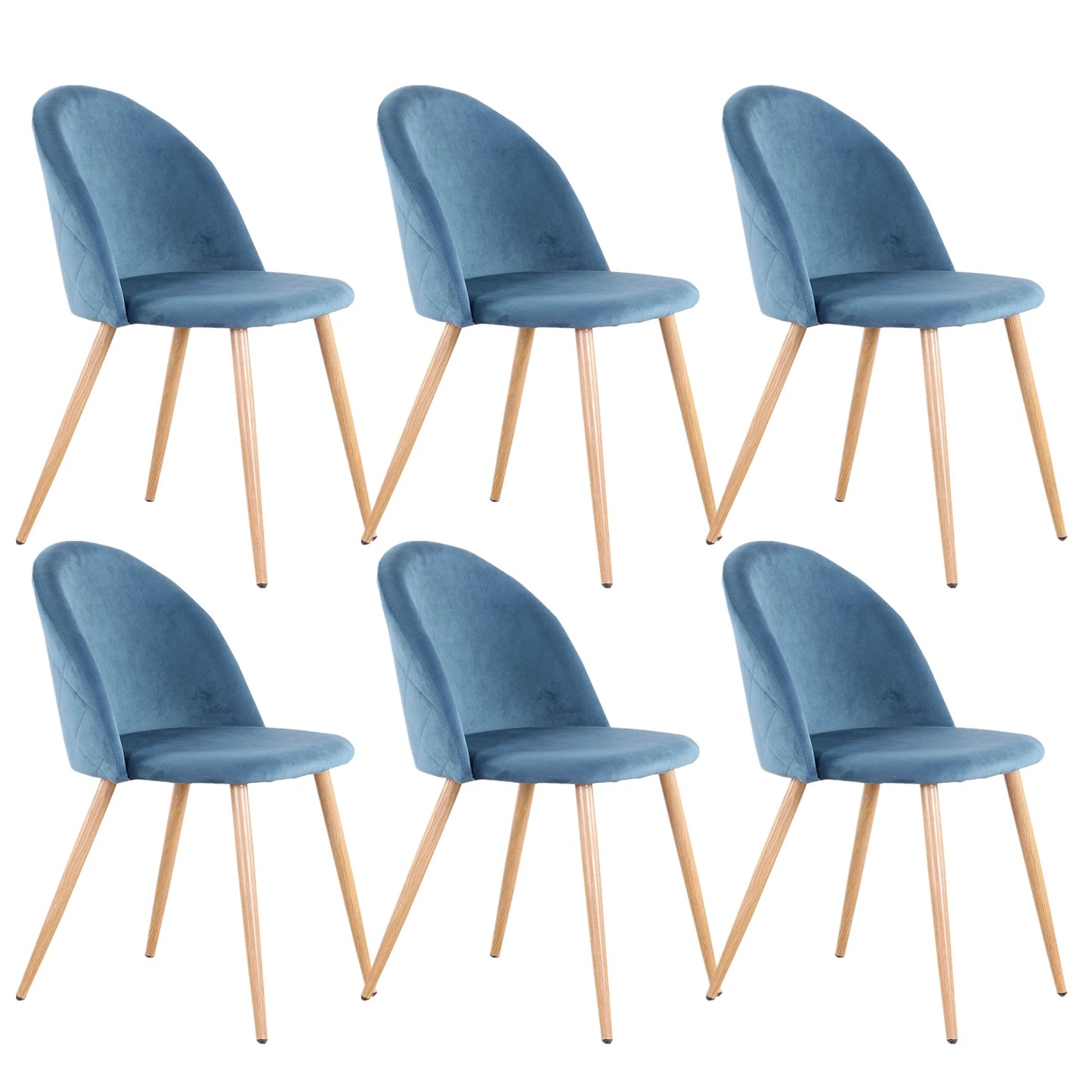 Eetkamerstoelen - Eetstoelen - Keukenstoelen - 6 Stuks - Ergonomische - met Rugleuning - Voor Keuken - Eetgedeelte - Zachte Fluwelen Zitje - Metalen Voeten - 80 x 48 x 43 cm - Blauw