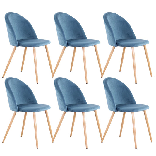 Eetkamerstoelen - Eetstoelen - Keukenstoelen - 6 Stuks - Ergonomische - met Rugleuning - Voor Keuken - Eetgedeelte - Zachte Fluwelen Zitje - Metalen Voeten - 80 x 48 x 43 cm - Blauw