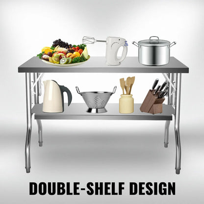 SucceBuy Single/Double-Shelf Professional Stainless Steel Open Kitchen Folding Work Prep Tables Easy Storage for Home Commercial