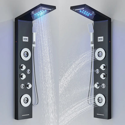 Douche - Regendouche - Douchewand - Douchekolom - Douchepanelen - LED Douchezuil - Waterval & Regendouche - Massagejets - Temperatuurdisplay - Zwart - QUORE