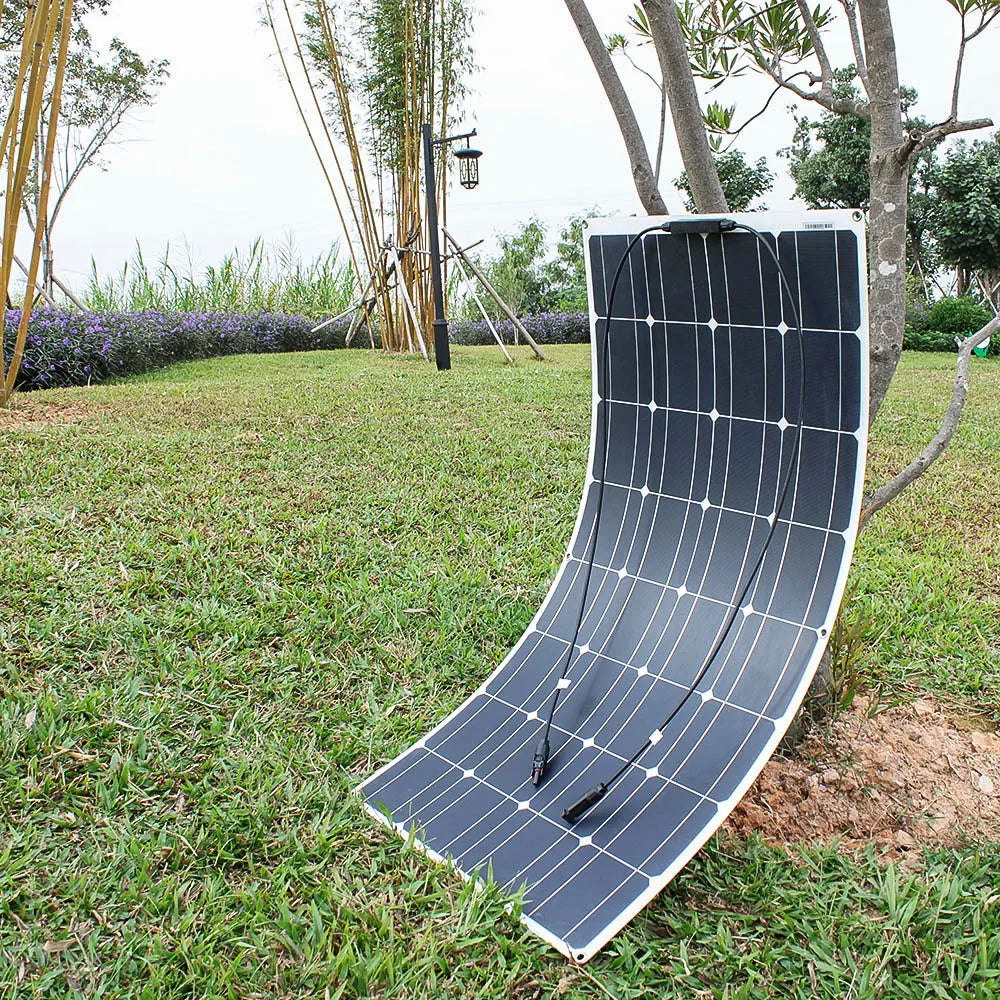 Zonnepanelen - Zonnepaneel - Monokristallijne - 200W - Flexibele - Waterdichte - Voor Camping - Huis - Auto - Off-Grid 12V Systeem - 2 Stuks - QUORE