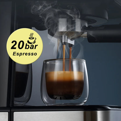Espressomachine - 20 Bar - Compact Koffiezetapparaat - Semi automatisch - Espresso machine - 220V - RVS Koffiemachine - Stoompijpje & Display - met Beker