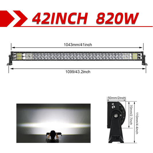 Lichtbalk voor Auto & Vrachtwagens - Krachtige LED Verlichting - Eenvoudige Installatie - 42 Recht zonder Draad - 90000LM/820W