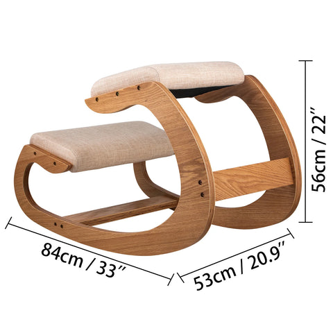 Vevor - Ergonomische Knielstoel - Kniebank - Kantoorstoel - Bureau - Bureaustoel - Lichaamshouding - Schommel - Computer - Chair - Witte eikenhouten frame