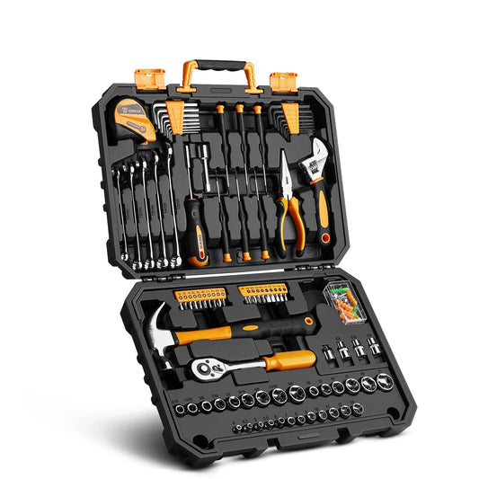 128-delige Gereedschapsset - Complete Huishoudelijke Tool Kit - Schroevendraaiers, Moersleutels & Hamer - In Opbergkoffer