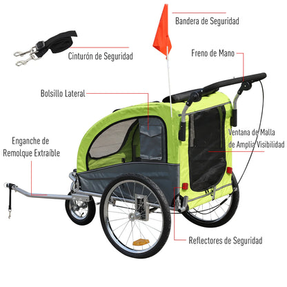 Fietskar - Fietsaanhanger - Transportaanhanger - met 6 Rode Reflectoren - Draagkracht 40kg - Inklapbare Aanhanger - Dekzeil - Veiligheidsvlag - Perfect voor Dagelijks Transport - Metalen Frame - Oxford-doek - 130 x 90 x 110 cm - Groen