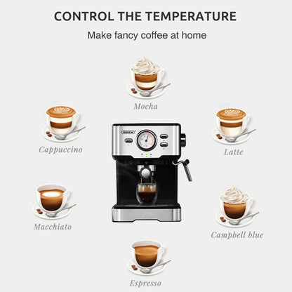 Espressomachine - 20 Bar - Compact Koffiezetapparaat - Semi automatisch - Espresso machine - 220V - RVS Koffiemachine - Stoompijpje & Display - met Beker