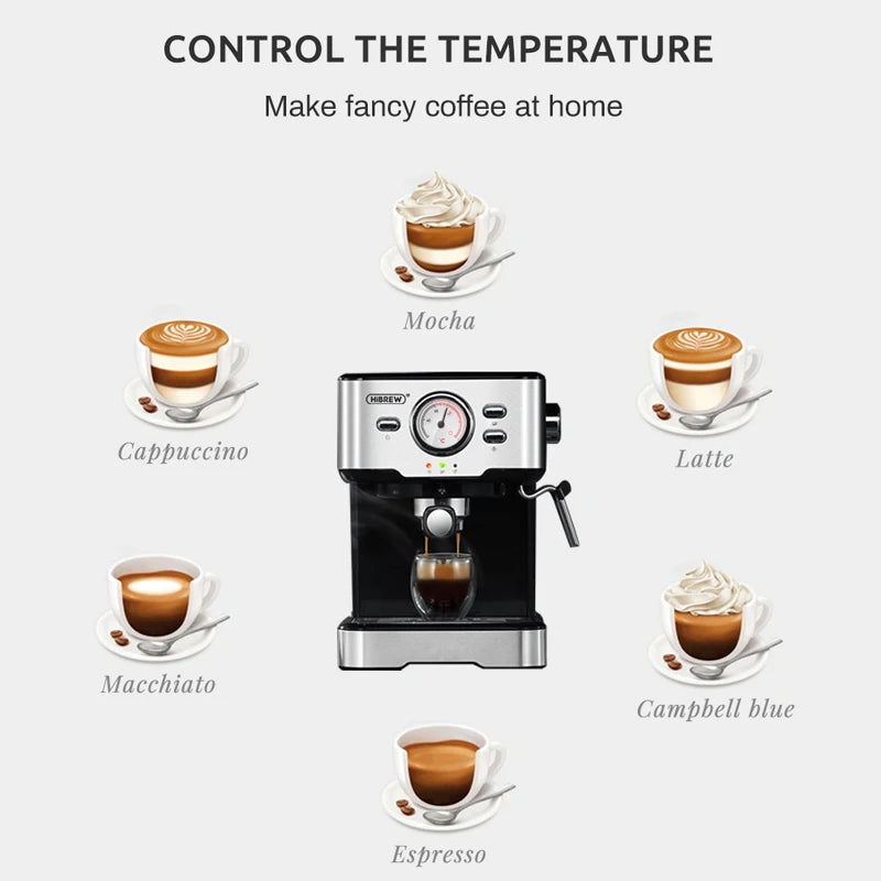 Espressomachine - 20 Bar - Compact Koffiezetapparaat - Semi automatisch - Espresso machine - 220V - RVS Koffiemachine - Stoompijpje & Display - QUORE