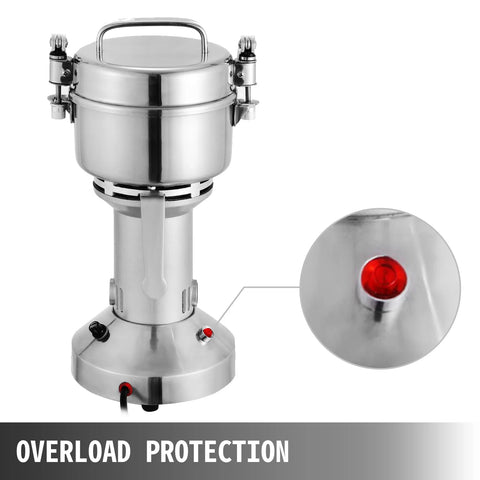 Vevor - Grain Mill Electric - Professional - 350G - Herb Grinder - Sprice Grinder - Spice Mill - 304 Stainless Steel - 27000 r/min - 1400W - Silver