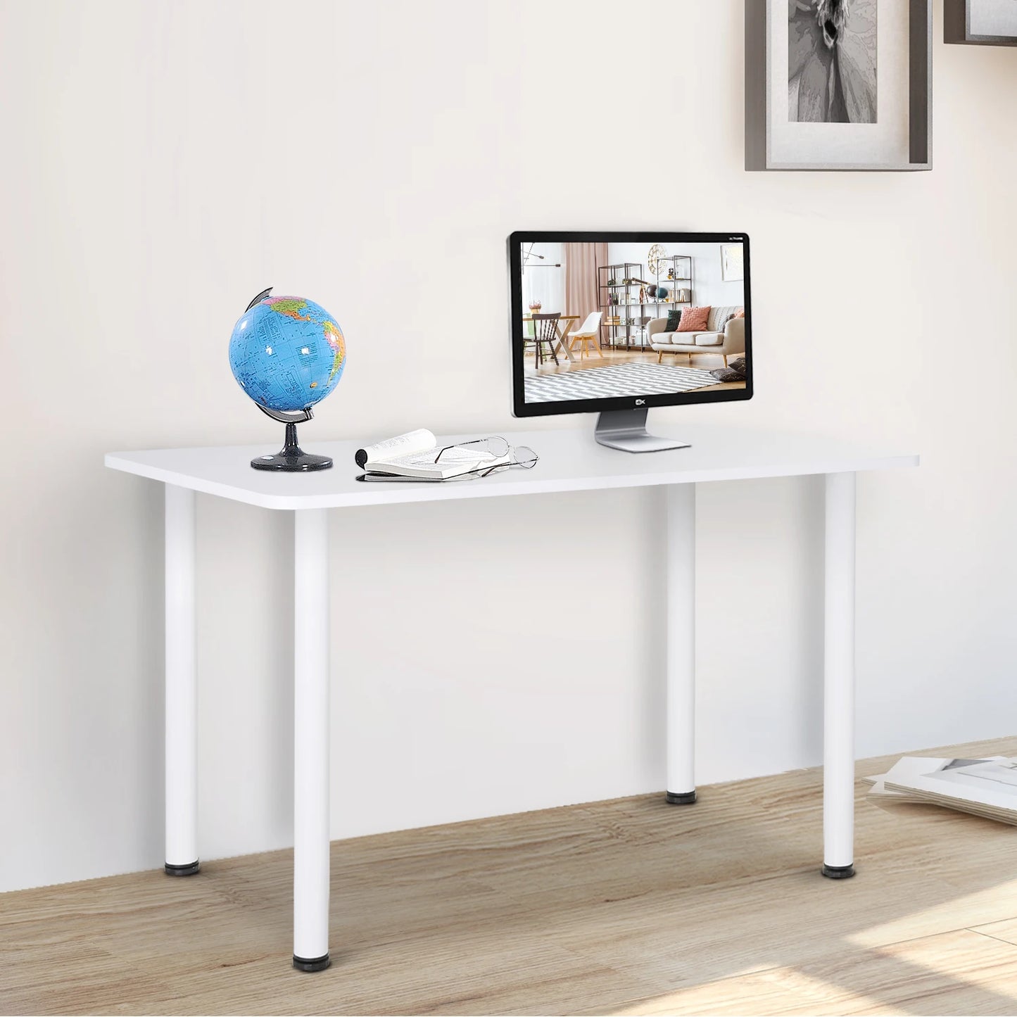 keukentafel - Keuken Kast - Bar Tafel - Keuken Werktafel - Keuken Werkblad - Keuken Bijzettafel - Multifunctionele Keuken-/Bureautafel met Verstelbare Poten (120x60x76 cm) – Wit & Eiken - QUORE