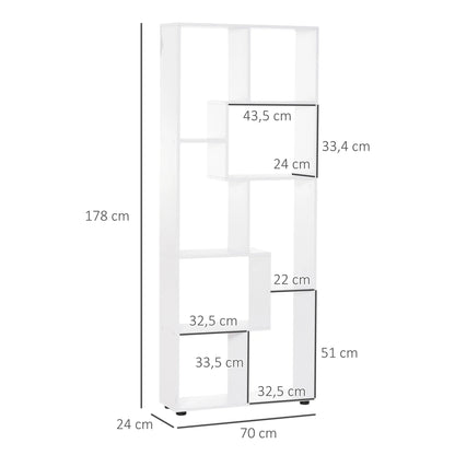 Verticale Boekenkast – Opbergkast - Boekenrek - Vakkenkast - 8 Vakken - Moderne - E1 Spaanplaat - Vrijstaande - 70x24x178 cm – Wit - QUORE