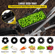 Multifunctionele Hand-Push Zaaimachine - Precisie Gazonstrooier - 6 Zaaiplaten - Instelbare Rijmakering - 78-84 cm - Verschillende Gewassen - Zilver - QUORE