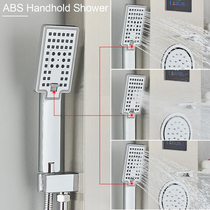 Douche - Regendouche - Douchewand - Douchekolom - Douchepanelen - Brushed Nickel LED Douchepaneel – Waterval Regendouche met LCD Display & Massage Jets - Zilver