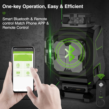 Laserwaterpas – 16-Lijnen Laserwaterpas – Groene Laserwaterpas – Zelfnivellerend – Bluetooth – 5 Uur Accuduur – IP54 Weatherproof - met Ontvanger - Statief