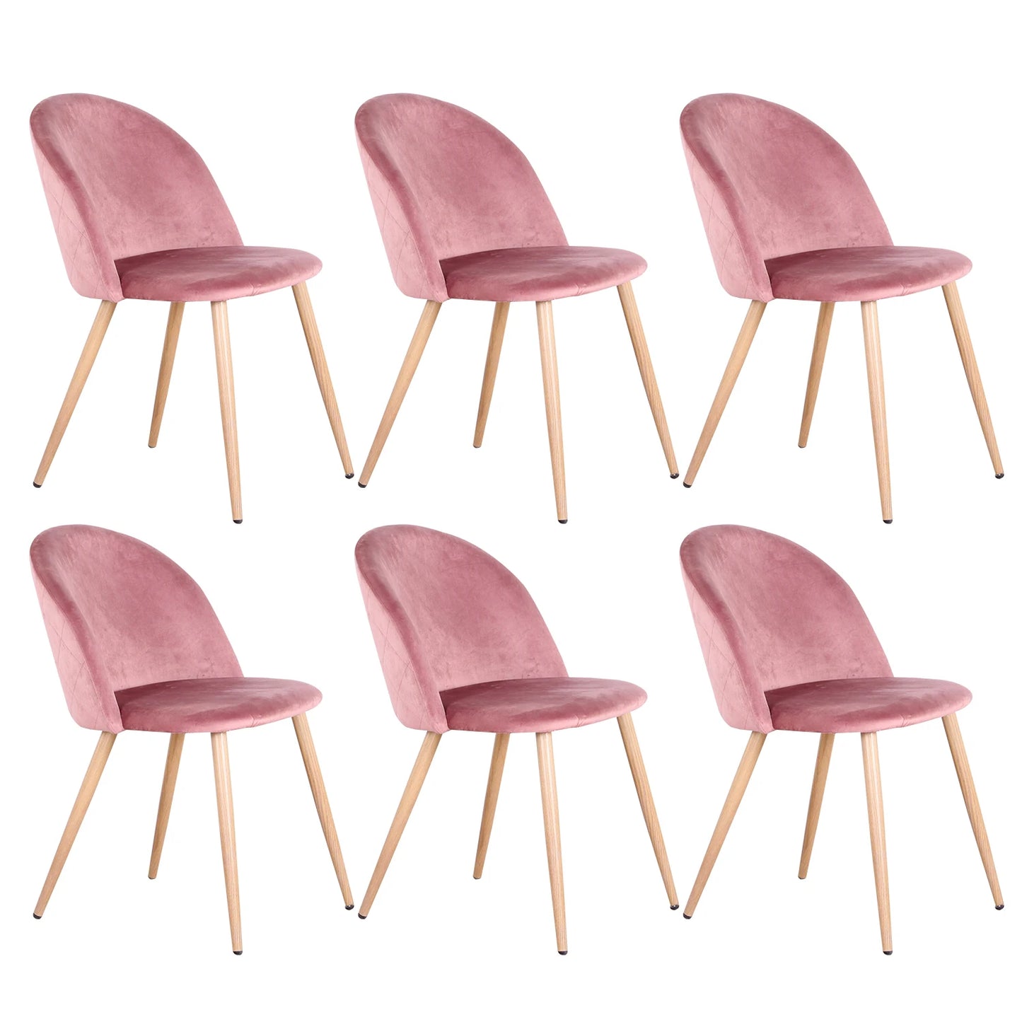 Eetkamerstoelen - Eetstoelen - Keukenstoelen - 6 Stuks - Ergonomische - met Rugleuning - Voor Keuken - Eetgedeelte - Zachte Fluwelen Zitje - Metalen Voeten - 80 x 48 x 43 cm - Roze
