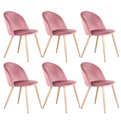 Eetkamerstoelen - Eetstoelen - Keukenstoelen - 6 Stuks - Ergonomische - met Rugleuning - Voor Keuken - Eetgedeelte - Zachte Fluwelen Zitje - Metalen Voeten - 80 x 48 x 43 cm - Roze