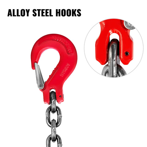 Lifting Chain - Chain - Steel Chain - Lifting Straps - Chain Sling - 8MM Diameter - 1M - with Powder Coated Steel Hook - Grade 80 High Temperature Resistance - for Lifting