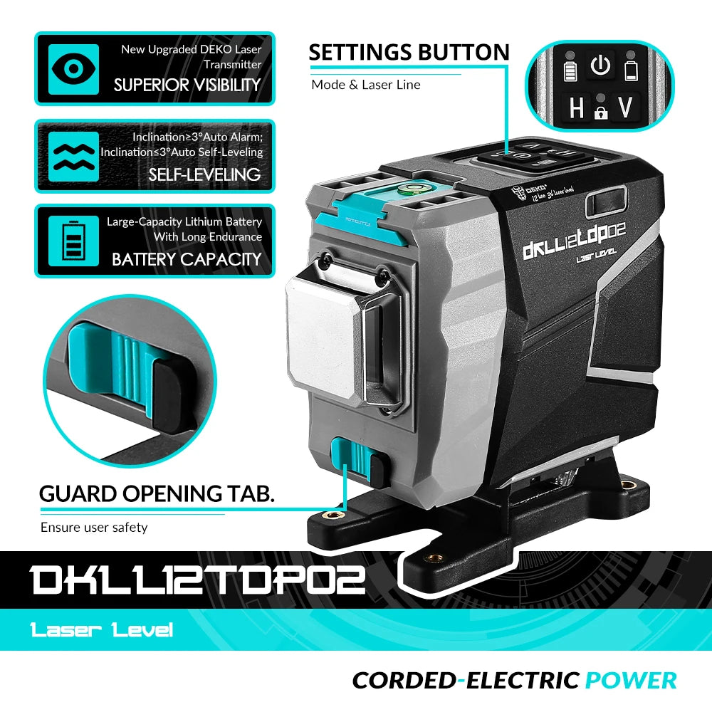 DKLL12tdP02 - 12 Lijnen 4d Laser Level - Groene Lijn Zelfnivellering - 360 Horizontaal En Verticaal - Superkrachtig Laserniveau - Golflengte 520nm - High-Precision - QUORE