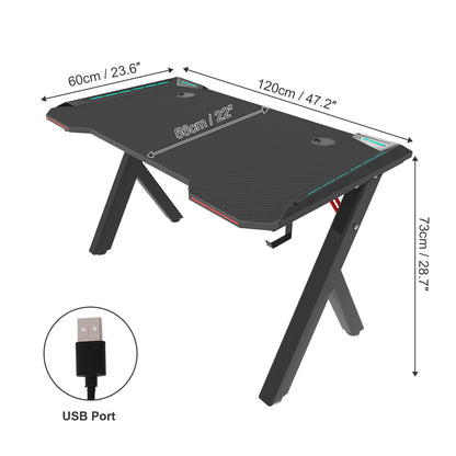 Groot Laptop Computer Bureau - Groot Formaat - Rechthoekig Staand Bureau - Gaming en Thuiskantoor - PC Bureau - met RGB LED Verlichting - Zwart