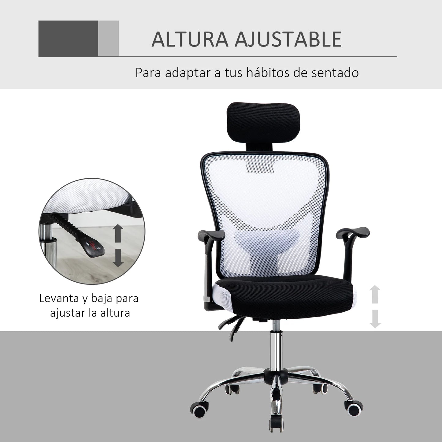 Bureaustoel - Swivel Stoel - met Voetsteun - Hoofdsteun - Verstelbare - Rugleuning - Lendenkussen - Ergonomische - Draaibare - 62 x 67 x 118 cm - Zwart & Wit