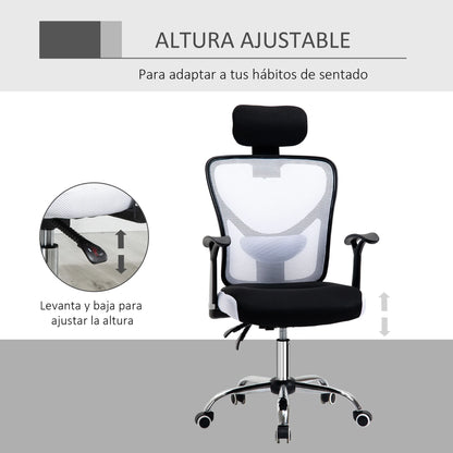 Bureaustoel - Swivel Stoel - met Voetsteun - Hoofdsteun - Verstelbare - Rugleuning - Lendenkussen - Ergonomische - Draaibare - 62 x 67 x 118 cm - Zwart & Wit