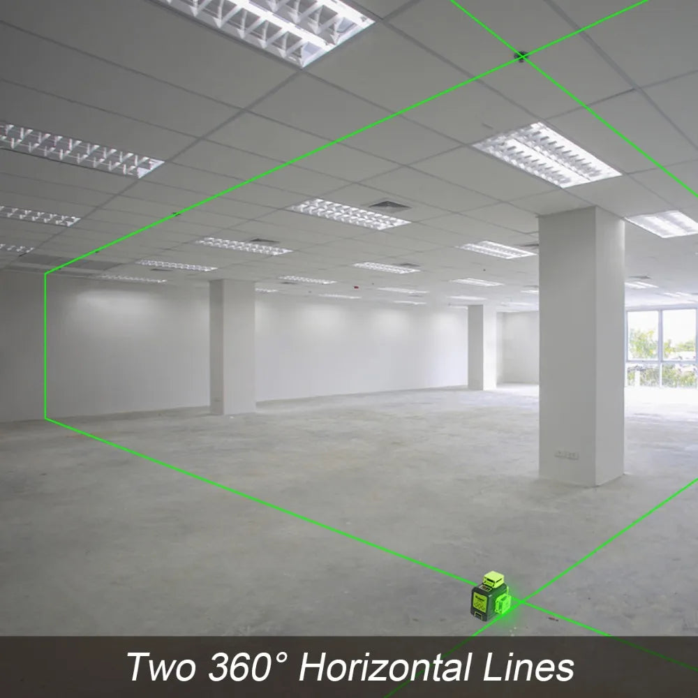 3D Kruislijnlaser - Bouwlaser - Rotatielaser - Laserliner - Laser - 12 Lijnen - Zelfnivellerende - Groene Straal – Li-ion Batterij & Type-C Oplaadpoort – Inclusief Draagkoffer