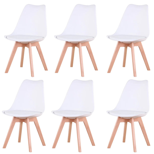 Chair - Dining Chairs - Dining Chairs Set of 6 - Nordic Medieval Dining Chairs - Padded Seat - Beech Legs - White
