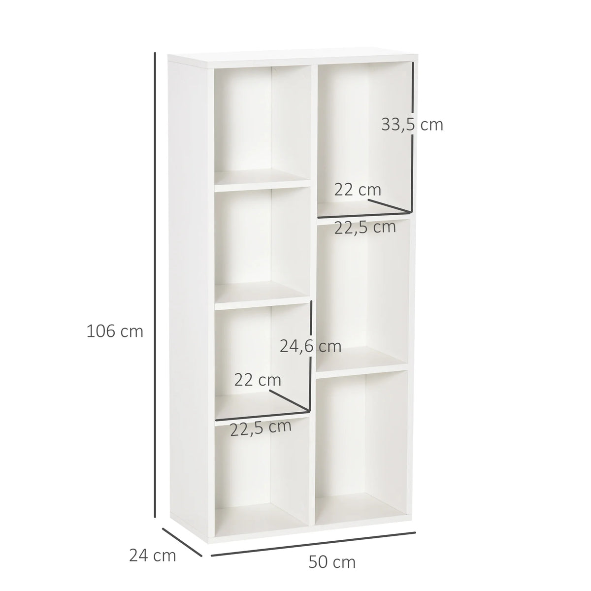 Boekenkasten - Boekenplank - Wandplank - Boekenplank - Opbergrek Organizer - 50x24x106 cm - 7 vakken - voor Slaapkamer en Kantoor - Chocolade - QUORE