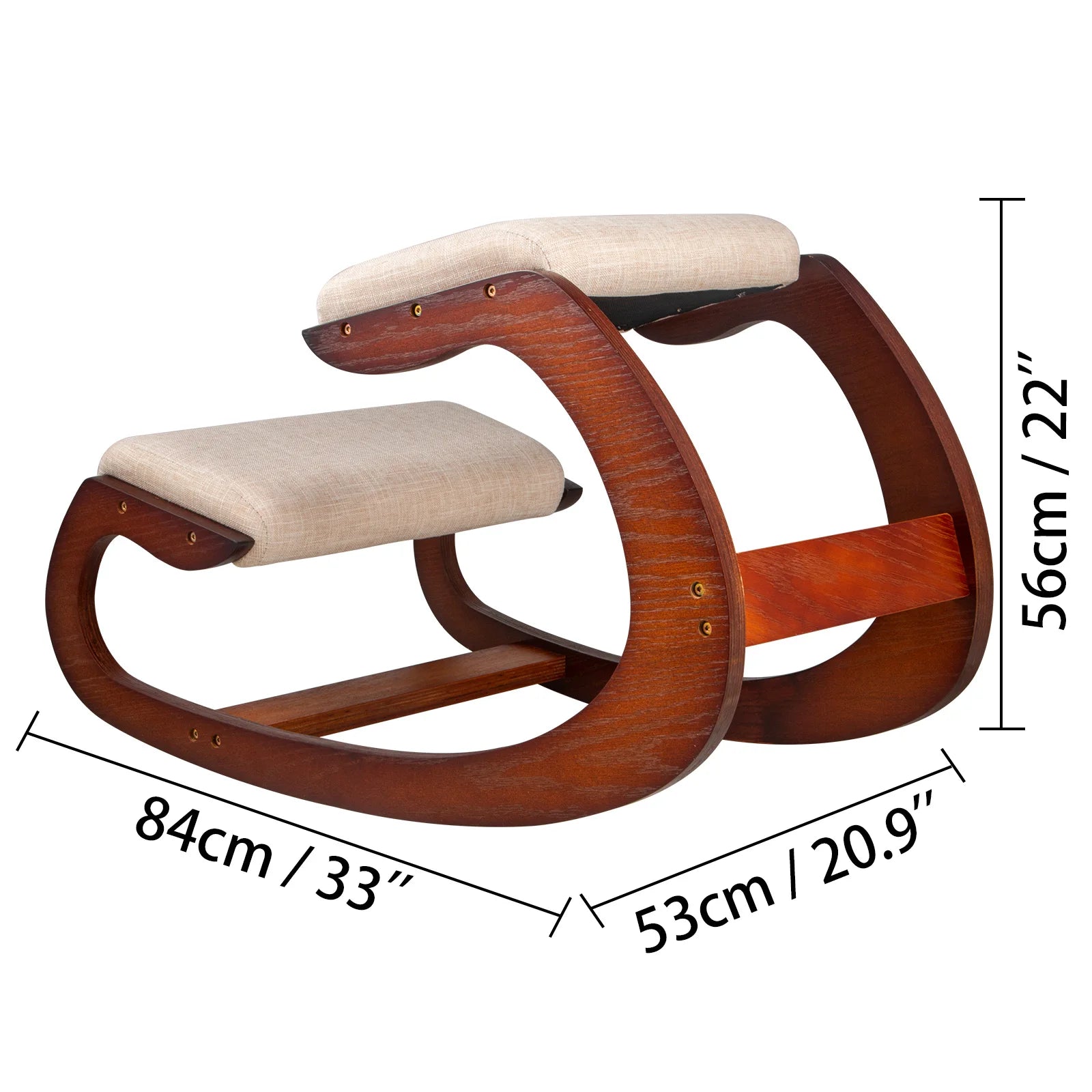 Knielende Stoel - Bureaustoel - Ergonomische stoel - Thuiskantoorstoel - Kniestoel Kruk met dik kussen - Verbetering van de houding - Schommelend hout Kniecomputerstoel - Hickory Frame - QUORE