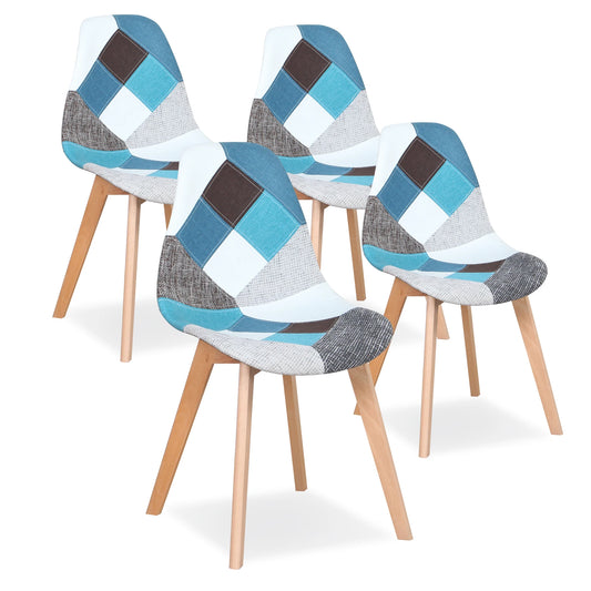 Stoel - Eetkamerstoelen - Eetkamerstoelen Set van 4 - Scandinavische Middeleeuwse Stijl - Patchwork Frabic - 86*46*47cm - Blauw