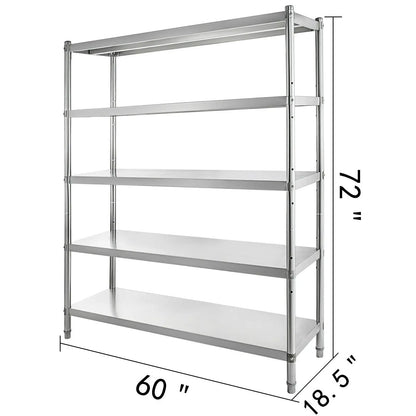 SucceBuy 4-Tier Stainless Steel Commercial Storage Rack Shelf for Kitchen Warehouse Garage Storing Kitchenware