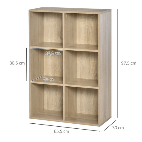 Boekenkasten - Boekenplank - Wandplank - Boekenplank - Opbergrek Organizer - 65,5x30x97,5 cm - 3-niveau - 6 Opbergvakken - voor slaapkamer kantoor - Natuurlijk