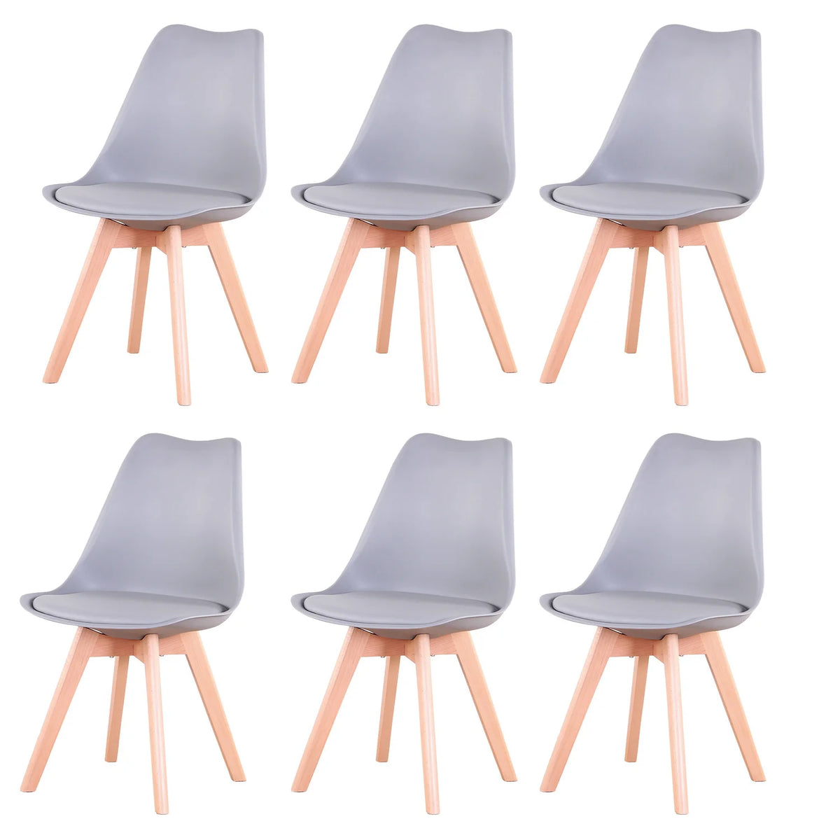 Eetkamerstoelen - Eetkamerstoelen Set Van 6 - Stoelen - PU Leren Zitting - Beukenhouten Poten - Ergonomisch - Woonkamer - Keuken - Restaurant - Grijs