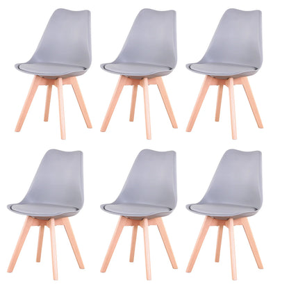 Eetkamerstoelen - Eetkamerstoelen Set Van 6 - Stoelen - PU Leren Zitting - Beukenhouten Poten - Ergonomisch - Woonkamer - Keuken - Restaurant - Grijs