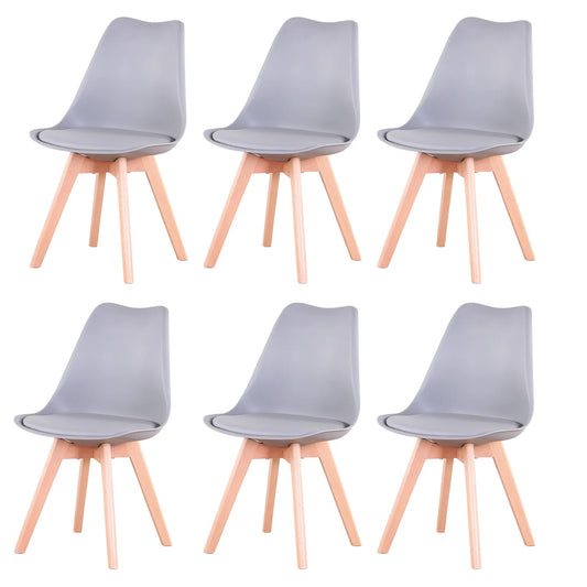 Stoel - Eetstoelen - Eetstoelen Set van 6 - Noordse middeleeuwse eetkamerstoelen - Gewatteerde zitting - Beukenhouten poten - Grijs - QUORE