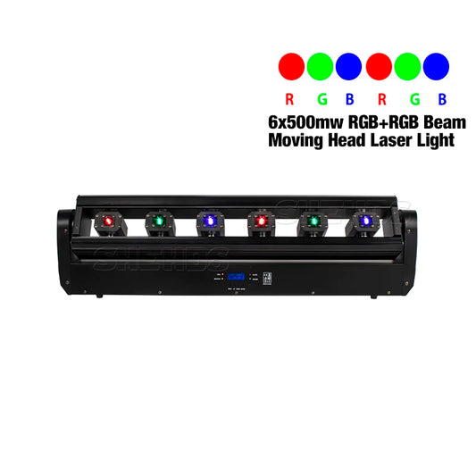 6x500MW RGB+RGB Moving Head Licht – DJ Licht – Podiumverlichting – Feestverlichting – Discolicht – Nauwkeurige 190° Bewegingscontrole – Dubbele Kop Laserlicht – EU Stekker