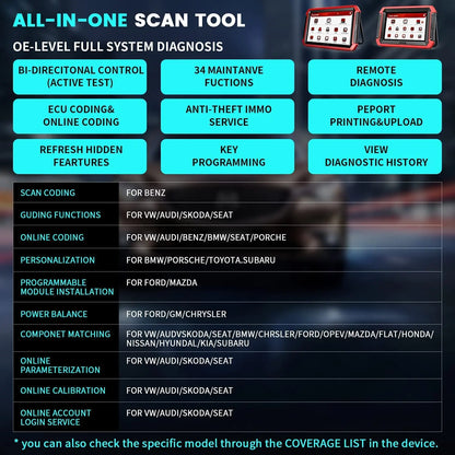 Autodiagnosetool – Diagnose Scanner – Foutcode Uitlezer – OBD2 Scanner – Auto Diagnosesysteem – 8 Inch Scherm – WiFi & Bluetooth Verbinding
