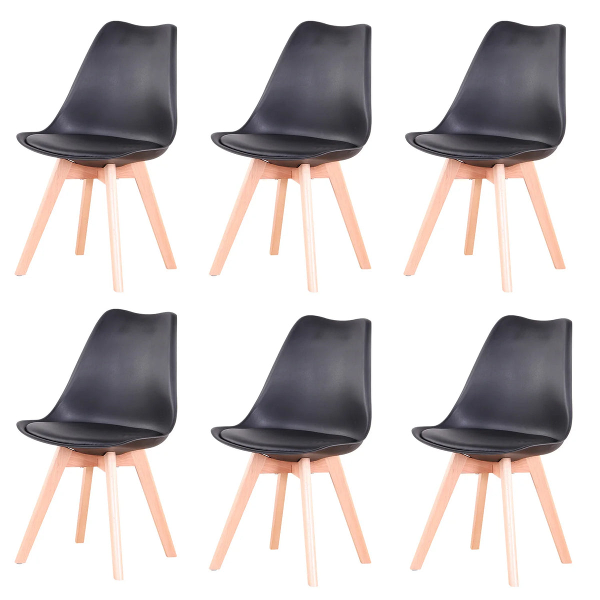 Eetkamerstoelen - Eetkamerstoelen Set Van 6 - Stoelen - PU Leren Zitting - Beukenhouten Poten - Ergonomisch - Woonkamer - Keuken - Restaurant - Zwart