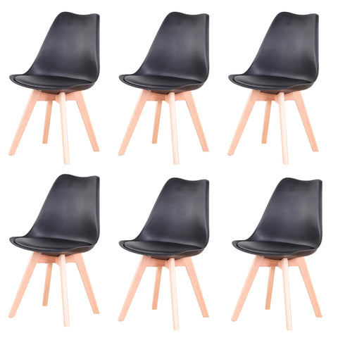 Dining Room Chairs - Dining Room Chairs Set of 6 - Chairs - PU Leather Seat - Beech Legs - Ergonomic - Living Room - Kitchen - Restaurant - Black