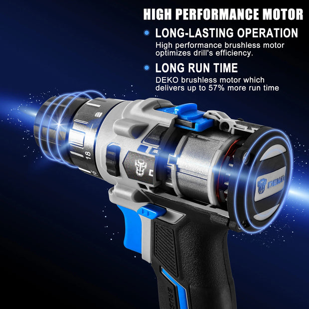 Deko - Accuboormachine - Accuboormachines - Accuboormachine - Boormachine - Borstelloos - Combinatiekit - Houtbewerkingsgereedschap - 2 Snelheden - 42 N.m - 20V - Zwart Blauw