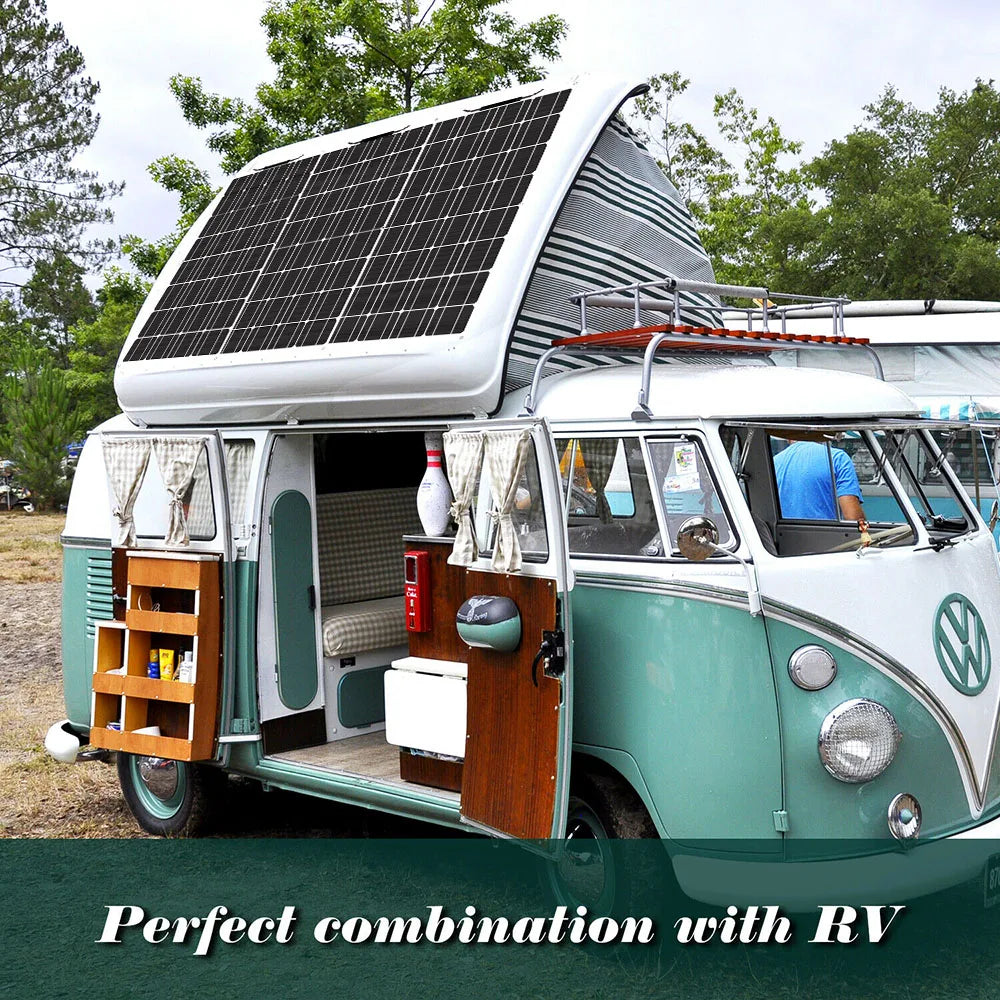 Zonnepanelen - Zonnepaneel - Monokristallijne - 200W - Flexibele - Waterdichte - Voor Camping - Huis - Auto - Off-Grid 12V Systeem - 2 Stuks - QUORE